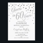Invitación Surprise 60th Birthday Party - Silver White<br><div class="desc">Sorpresa 60th Birthday Party Invitation Elegante diseño con finas plata purpurina y blanco. Presenta el tipo de letra del guión y el perfil. ¡Salud a 60 años! Mándame un mensaje si necesitas una edad personalizado.</div>