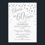 Invitación Surprise 60th Birthday Party - Silver White<br><div class="desc">Sorpresa 60th Birthday Party Invitation Elegante diseño con finas plata purpurina y blanco. Presenta el tipo de letra del guión y el perfil. ¡Salud a 60 años! Mándame un mensaje si necesitas una edad personalizado.</div>