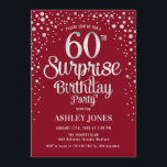 Invitación Surprise 60th Birthday Party - Silver y Red<br><div class="desc">Sorpresa 650ª Invitación a la fiesta de cumpleaños. Elegante diseño en rojo oscuro y purpurina falso plateado. Presenta un diseño elegante de tipo de letra y letra de guión. Mándame un mensaje si necesitas edad personalizado.</div>