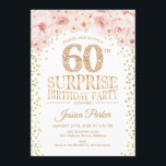 Invitación Surprise 60th Birthday Party - White Gold Pink<br><div class="desc">Sorpresa 60.ª Invitación a la fiesta de cumpleaños. Elegante diseño en falso oro purpurina,  blanco y rosa. Incluye confetti,  letra de guión y flores color de agua rosa rubor. Mándame un mensaje si necesitas más personalización.</div>