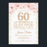 Invitación Surprise 60th Birthday Party - White Gold Pink<br><div class="desc">Sorpresa 60.ª Invitación a la fiesta de cumpleaños. Elegante diseño en falso oro purpurina,  blanco y rosa. Incluye confetti,  letra de guión y flores color de agua rosa rubor. Mándame un mensaje si necesitas más personalización.</div>