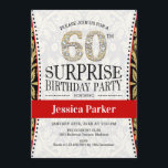 Invitación Surprise 60th Birthday Party - White Gold Red<br><div class="desc">Sorpresa 60th Birthday Party Invitation Elegante diseño en falso oro purpurina,  blanco y rojo.</div>