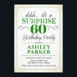 Invitación Surprise 60th Birthday Party - White Green<br><div class="desc">Sorpresa 60.ª Invitación a la fiesta de cumpleaños. Sencillo diseño elegante en blanco,  verde y negro. Presenta una fuente de script elegante. Celebración sorpresa de cumpleaños para hombre o mujer. ¡Se puede personalizar en cualquier edad!</div>