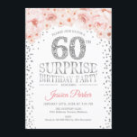 Invitación Surprise 60th Birthday Party - White Silver Pink<br><div class="desc">Sorpresa 60.ª Invitación a la fiesta de cumpleaños. Elegante diseño en falso purpurina plateado,  blanco y rosa. Incluye confetti,  letra de guión y flores color de agua rosa rubor. Mándame un mensaje si necesitas más personalización.</div>