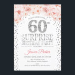 Invitación Surprise 60th Birthday Party - White Silver Pink<br><div class="desc">Sorpresa 60.ª Invitación a la fiesta de cumpleaños. Elegante diseño en falso purpurina plateado,  blanco y rosa. Incluye confetti,  letra de guión y flores color de agua rosa rubor. Mándame un mensaje si necesitas más personalización.</div>