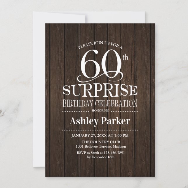 Invitación Surprise 60th Birthday Party - Wood (Anverso)