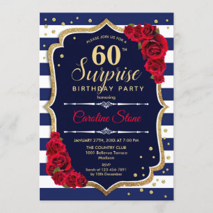Invitación Surprise 60th Birthday - Rojo Blanco de la Marina