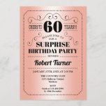 Invitación Surprise 60th Birthday - Rosa Gold Black<br><div class="desc">Sorpresa Invitación a los 60 Años. Diseño retro en falso oro rosa y negro. ¡Salud a 60 años! También se puede personalizar en cualquier año.</div>