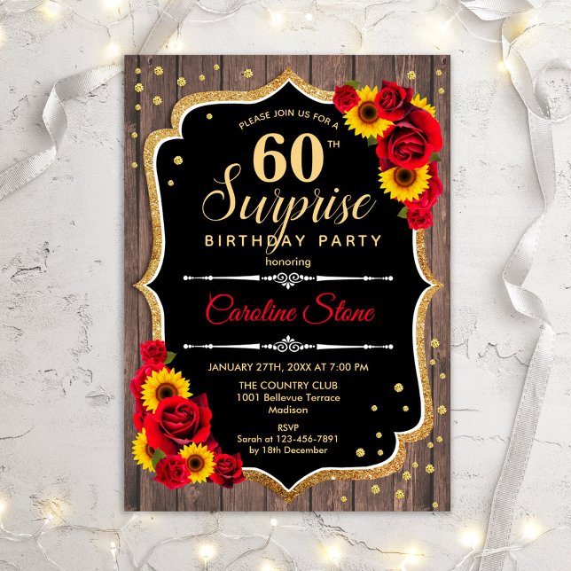 Invitación Surprise 60th Birthday - Sombras de Madera Rústica (Subido por el creador)