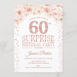 Invitación Surprise 60th Cumpleaños Party - White Rose Gold