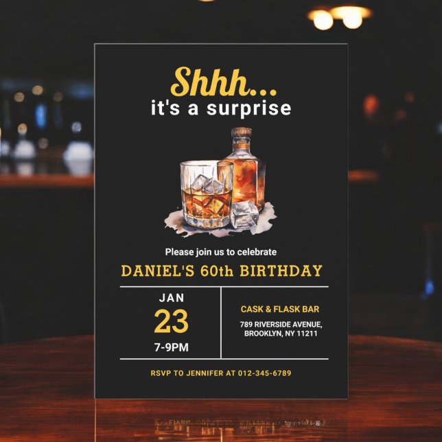 Invitación Surprise 60th Whiskey Bourbon Birthday Party (Subido por el creador)