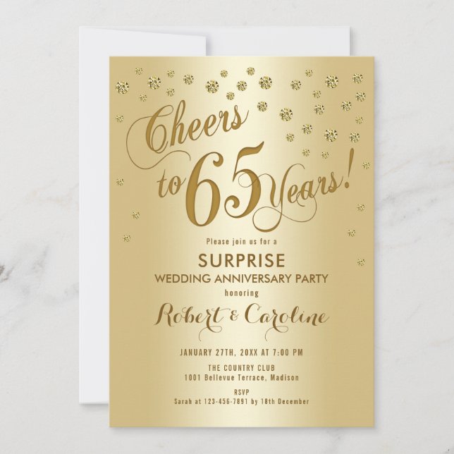 Invitación Surprise 65th Aniversario Boda - Oro (Anverso)