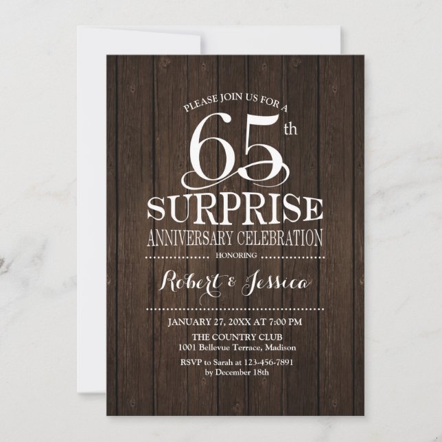 Invitación Surprise 65th Aniversario Madera (Anverso)