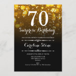 Invitación Surprise 70th Birthday - Black Gold White<br><div class="desc">Sorpresa Invitación a los 70 Años. Elegante diseño blanco dorado negro. Presenta luces de bokeh y tipo de letra de guión. Invitación de cumpleaños adultos hombres o mujeres. Perfecto para una elegante fiesta de cumpleaños. Mándame un mensaje si necesitas más personalización.</div>