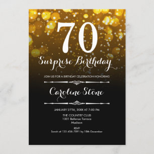 Invitación Surprise 70th Birthday - Black Gold White