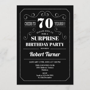Invitación Surprise 70th Birthday - Blanco Negro