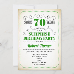 Invitación Surprise 70th Birthday - Blanco Verde Negro
