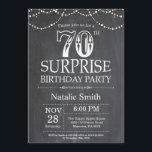 Invitación Surprise 70th Birthday Invitation Chalkboard<br><div class="desc">Sorpresa 70.ª invitación de cumpleaños con fondo negro y blanco de pizarra. Luces de cadena. Cumpleaños de adultos. Cumpleaños de hombres o mujeres. Para una mayor personalización,  haga clic en el botón "Personalizar" y utilice nuestra herramienta de diseño para modificar esta plantilla.</div>