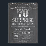 Invitación Surprise 70th Birthday Invitation Chalkboard<br><div class="desc">Sorpresa 70.ª invitación de cumpleaños con fondo negro y blanco de pizarra. Luces de cadena. Cumpleaños de adultos. Cumpleaños de hombres o mujeres. Para una mayor personalización,  haga clic en el botón "Personalizar" y utilice nuestra herramienta de diseño para modificar esta plantilla.</div>