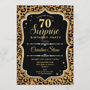 Invitación Surprise 70th Birthday - Leopard Black Gold