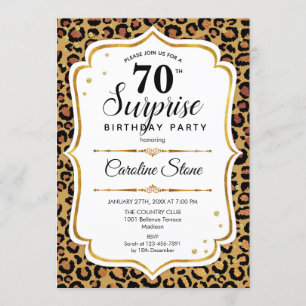 Invitación Surprise 70th Birthday - Leopard Gold White