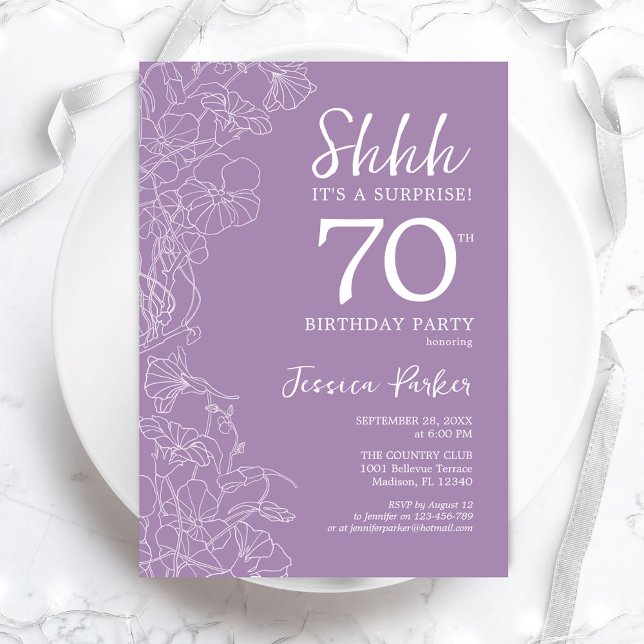 Invitación Surprise 70th Birthday - Morado Floral (Subido por el creador)