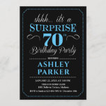 Invitación Surprise 70th Birthday Party - Black Blue<br><div class="desc">Sorpresa 70.ª Invitación a la fiesta de cumpleaños. Diseño sencillo y elegante en blanco y azul negro. Presenta una fuente de script elegante. Celebración sorpresa de cumpleaños para hombre o mujer. ¡Se puede personalizar en cualquier edad!</div>