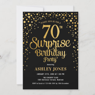 Invitación Surprise 70th Birthday Party - Black & Gold