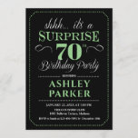 Invitación Surprise 70th Birthday Party - Black Green<br><div class="desc">Sorpresa 70.ª Invitación a la fiesta de cumpleaños. Diseño sencillo y elegante en blanco y verde negro. Presenta una fuente de script elegante. Celebración sorpresa de cumpleaños para hombre o mujer. ¡Se puede personalizar en cualquier edad!</div>