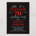 Invitación Surprise 70th Birthday Party - Blanco Rojo Negro<br><div class="desc">Sorpresa 70.ª Invitación a la fiesta de cumpleaños. Diseño sencillo y elegante en blanco y rojo negro. Presenta una fuente de script elegante. Celebración sorpresa de cumpleaños para hombre o mujer. ¡Se puede personalizar en cualquier edad!</div>