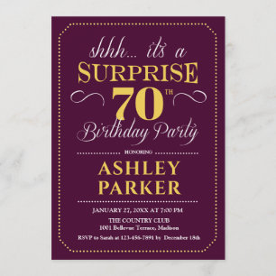 Invitación Surprise 70th Birthday Party - Burgundy Gold
