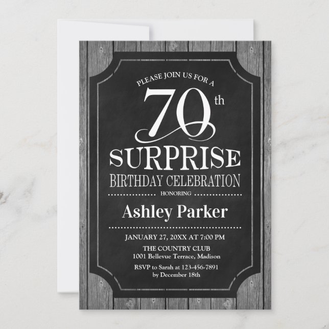 Invitación Surprise 70th Birthday Party - Chalkboard White (Anverso)