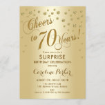 Invitación Surprise 70th Birthday Party - Gold<br><div class="desc">Sorpresa 70th Birthday Party Invitation Elegante diseño con falso oro purpurina. Presenta el tipo de letra del guión y el perfil. ¡Saludos a 70 años! Mándame un mensaje si necesitas una edad personalizado.</div>