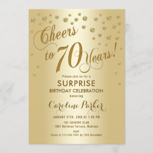 Invitación Surprise 70th Birthday Party - Gold