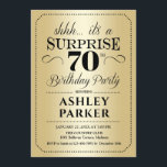 Invitación Surprise 70th Birthday Party - Gold<br><div class="desc">Sorpresa 70.ª Invitación a la fiesta de cumpleaños. Diseño sencillo y elegante en oro y negro. Con un patrón de Relieve metalizado de oro falso y un tipo de letra de guión elegante. Celebración sorpresa de cumpleaños para hombre o mujer. ¡Se puede personalizar en cualquier edad!</div>