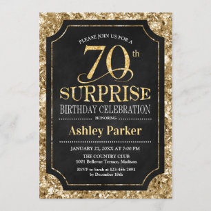 Invitación Surprise 70th Birthday Party - Gold Black