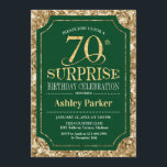 Invitación Surprise 70th Birthday Party - Gold Green<br><div class="desc">Sorpresa 70.ª Invitación a la celebración de cumpleaños. Elegante diseño elegante en verde oscuro de bosque y falso patrón oro purpurina. Presenta una fuente de script elegante. Mándame un mensaje si necesitas más personalización.</div>