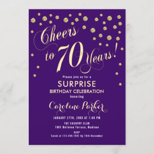 Invitación Surprise 70th Birthday Party - Gold Purple
