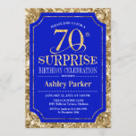 Invitación Surprise 70th Birthday Party - Gold Royal Blue<br><div class="desc">Sorpresa 70.ª Invitación a la celebración de cumpleaños. Elegante diseño elegante con un diseño de oro azul real y falso purpurina. Presenta una fuente de script elegante. Mándame un mensaje si necesitas más personalización.</div>