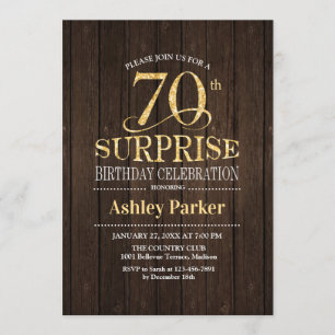 Invitación Surprise 70th Birthday Party - Gold Wood