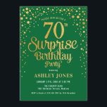 Invitación Surprise 70th Birthday Party - Green & Gold<br><div class="desc">Sorpresa 70.ª Invitación a la fiesta de cumpleaños. Diseño elegante en verde bosque y oro falso purpurina. Presenta un diseño elegante de tipo de letra y letra de guión. Mándame un mensaje si necesitas edad personalizado.</div>