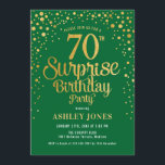 Invitación Surprise 70th Birthday Party - Green & Gold<br><div class="desc">Sorpresa 70.ª Invitación a la fiesta de cumpleaños. Diseño elegante en verde bosque y oro falso purpurina. Presenta un diseño elegante de tipo de letra y letra de guión. Mándame un mensaje si necesitas edad personalizado.</div>