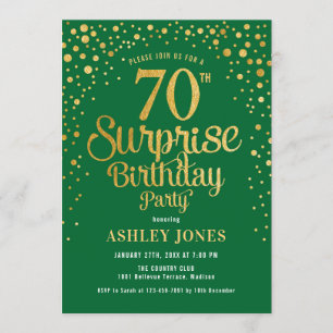 Invitación Surprise 70th Birthday Party - Green & Gold