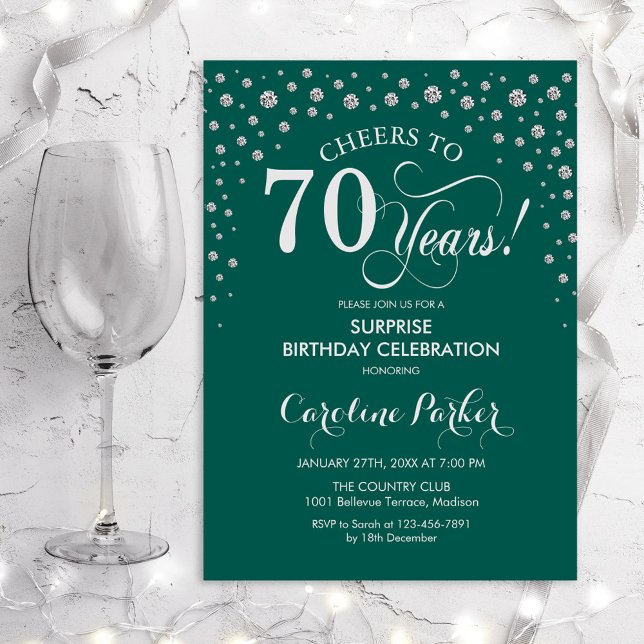 Invitación Surprise 70th Birthday Party - Green Silver (Subido por el creador)