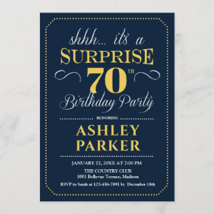 Invitación Surprise 70th Birthday Party - Navy Gold