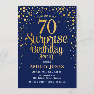 Invitación Surprise 70th Birthday Party - Navy & Gold