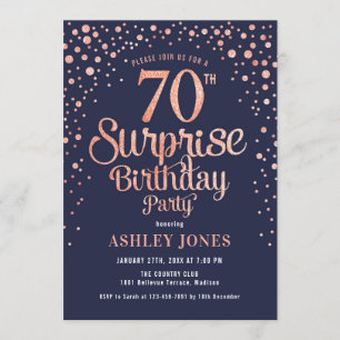 Invitación Surprise 70th Birthday Party - Navy & Rosa Gold