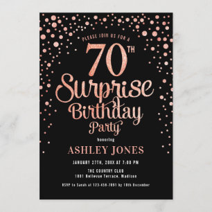 Invitación Surprise 70th Birthday Party - Oro Negro y Rosa
