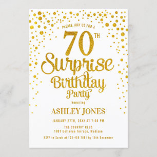 Invitación Surprise 70th Birthday Party - Oro y Blanco