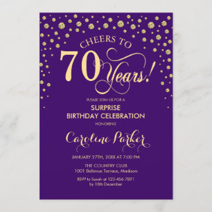 Invitación Surprise 70th Birthday Party - Purple Gold